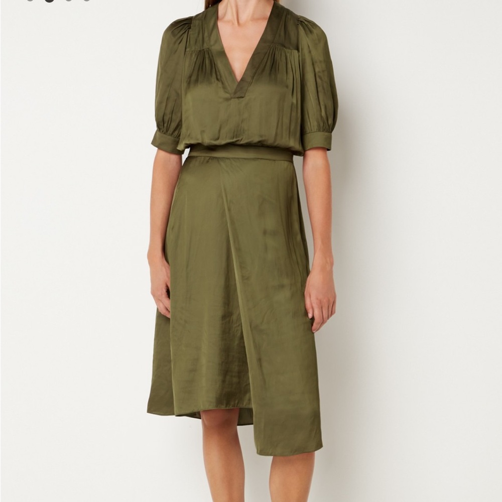 Zadig & Voltaire | Ralia Satin Midi Dress Bronze Olive Green Medium Lightweight - Picture 3 of 6